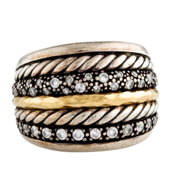 DAVID YURMAN DIAMOND TWO-TONE 18K YELLOW GOLD & STERLING SILVER RING - Picture 1 of 6